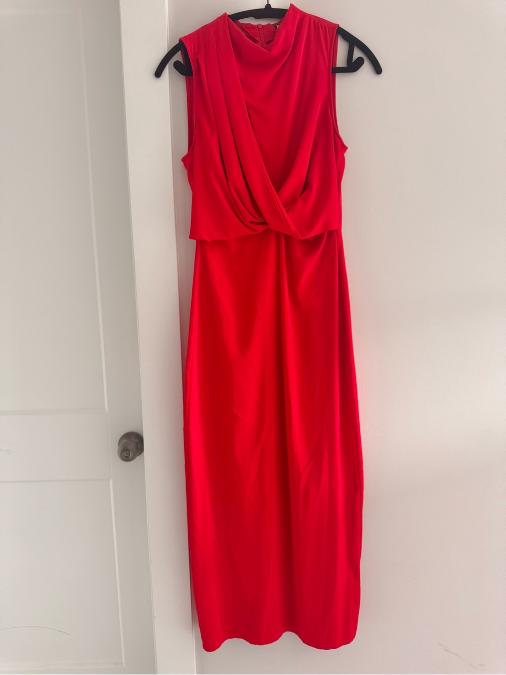 Zara Red Sleeveless Draped Maxi Gown
